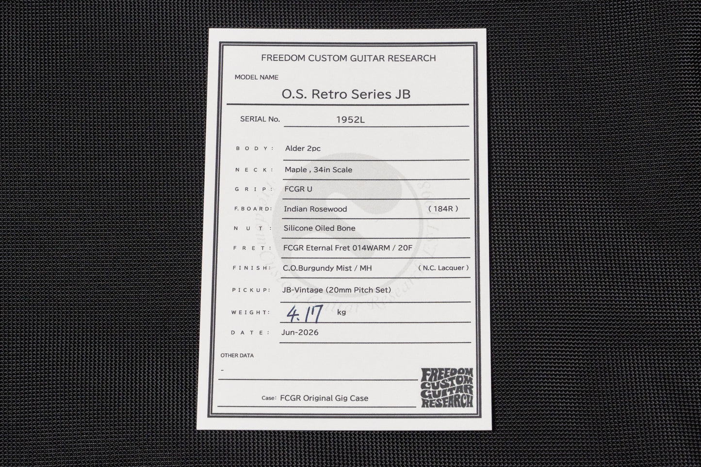 【new】Freedom Custom Guitar Research / O.S.R.S.JB C.O.Burgundy Mist 4.170kg #1952L【GIB Yokohama】