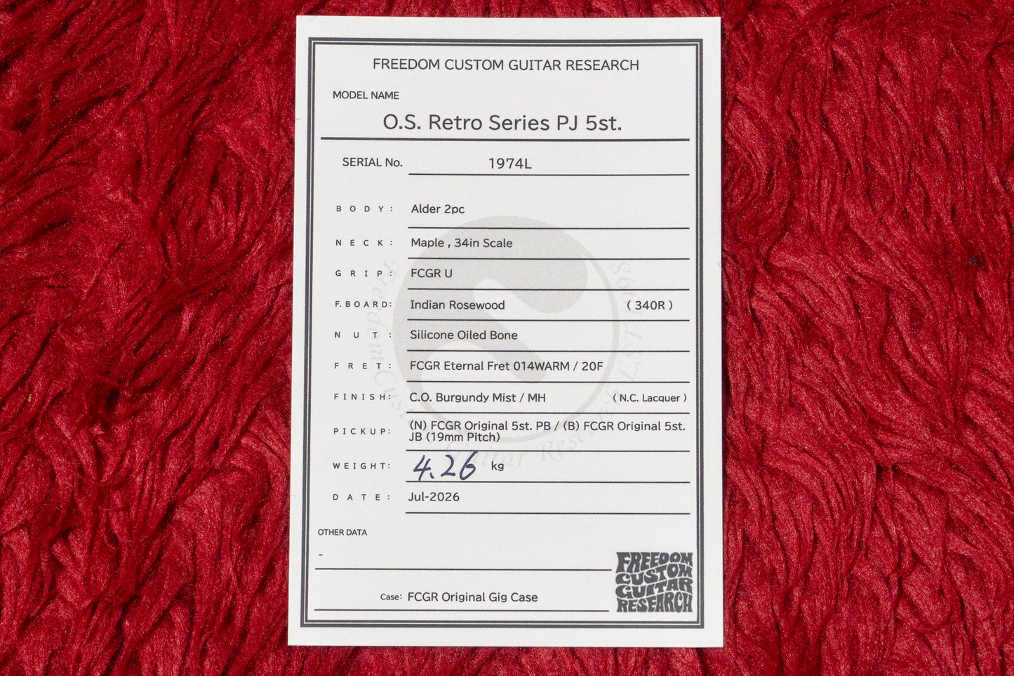 【new】Freedom Custom Guitar Research / O.S.R.S.PJ 5st C.O.Burgundy Mist 4.250kg #1974L【GIB横浜】