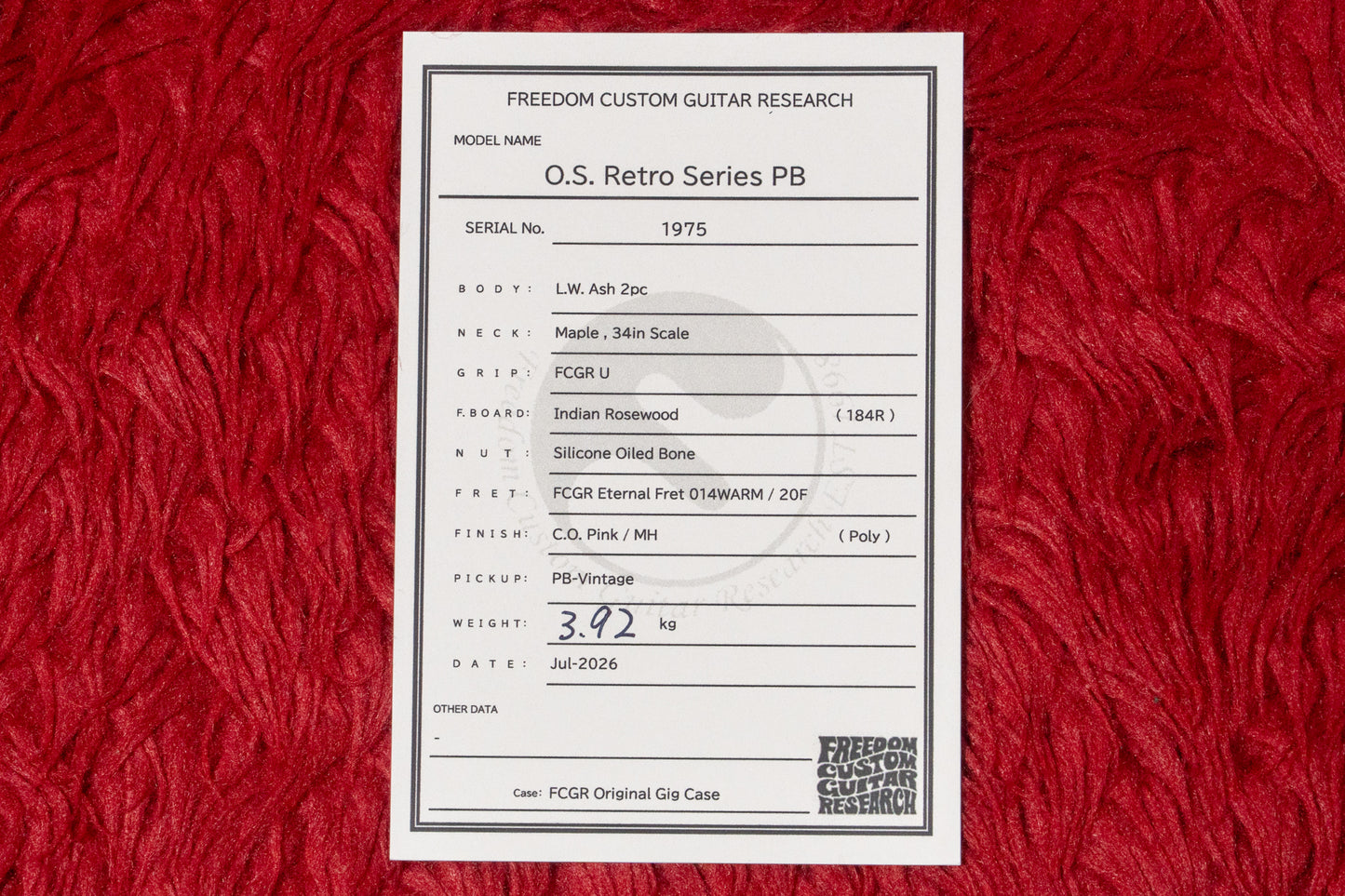 【new】Freedom Custom Guitar Research / O.S.R.S.PB C.O.Pink 3.920kg #1975【GIB Yokohama】
