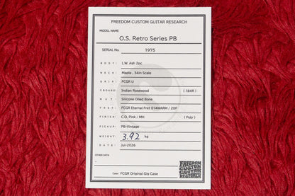 【new】Freedom Custom Guitar Research / O.S.R.S.PB C.O.Pink 3.920kg #1975【GIB Yokohama】
