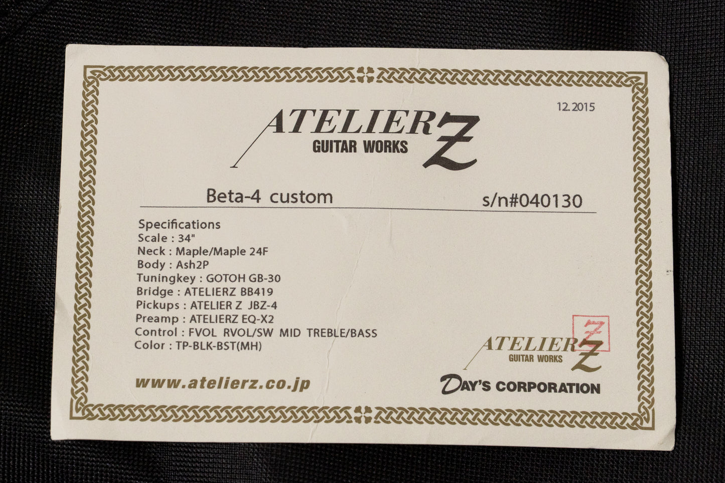 【used】ATELIER Z / Beta-4 Custom TP-BLK-BST-MH 2015 4.165kg #040130【GIB Yokohama】