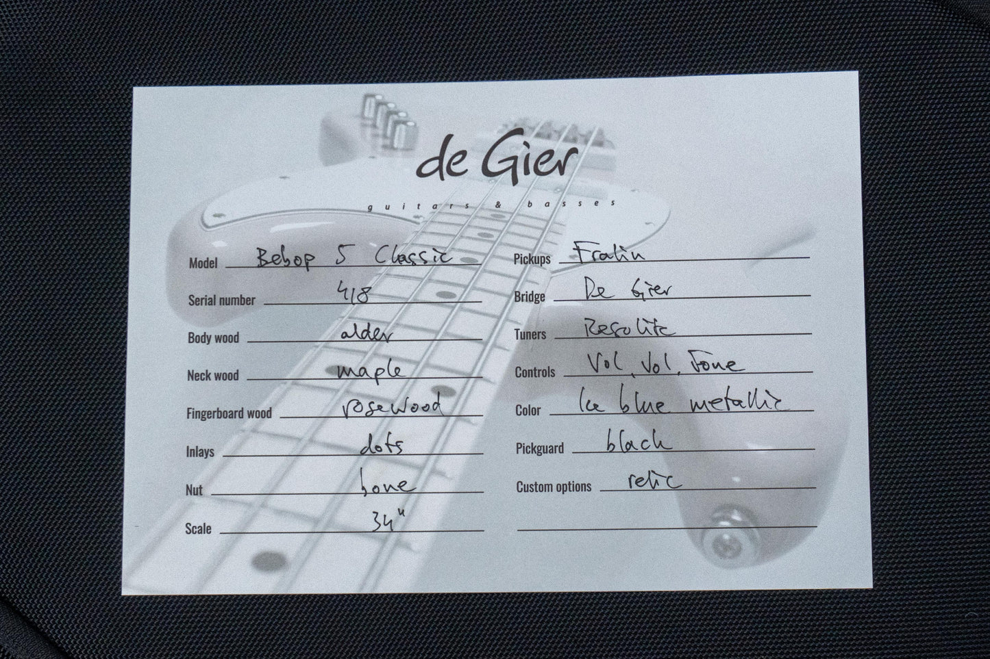 【new】De Gier / Bebop 5 Classic Ice Blue Metallic Aged 3.915kg #418【GIB Hyogo】【Plek-adjusted】