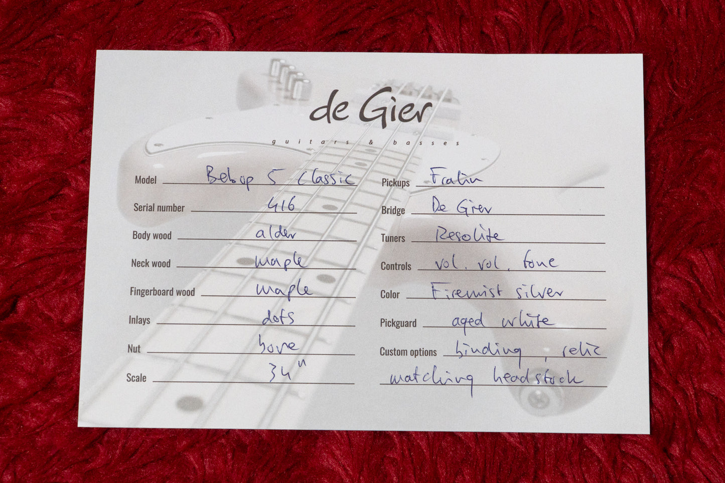【new】De Gier / Bebop 5 Classic Firemist Silver Aged 3.825kg #416【GIB Yokohama】