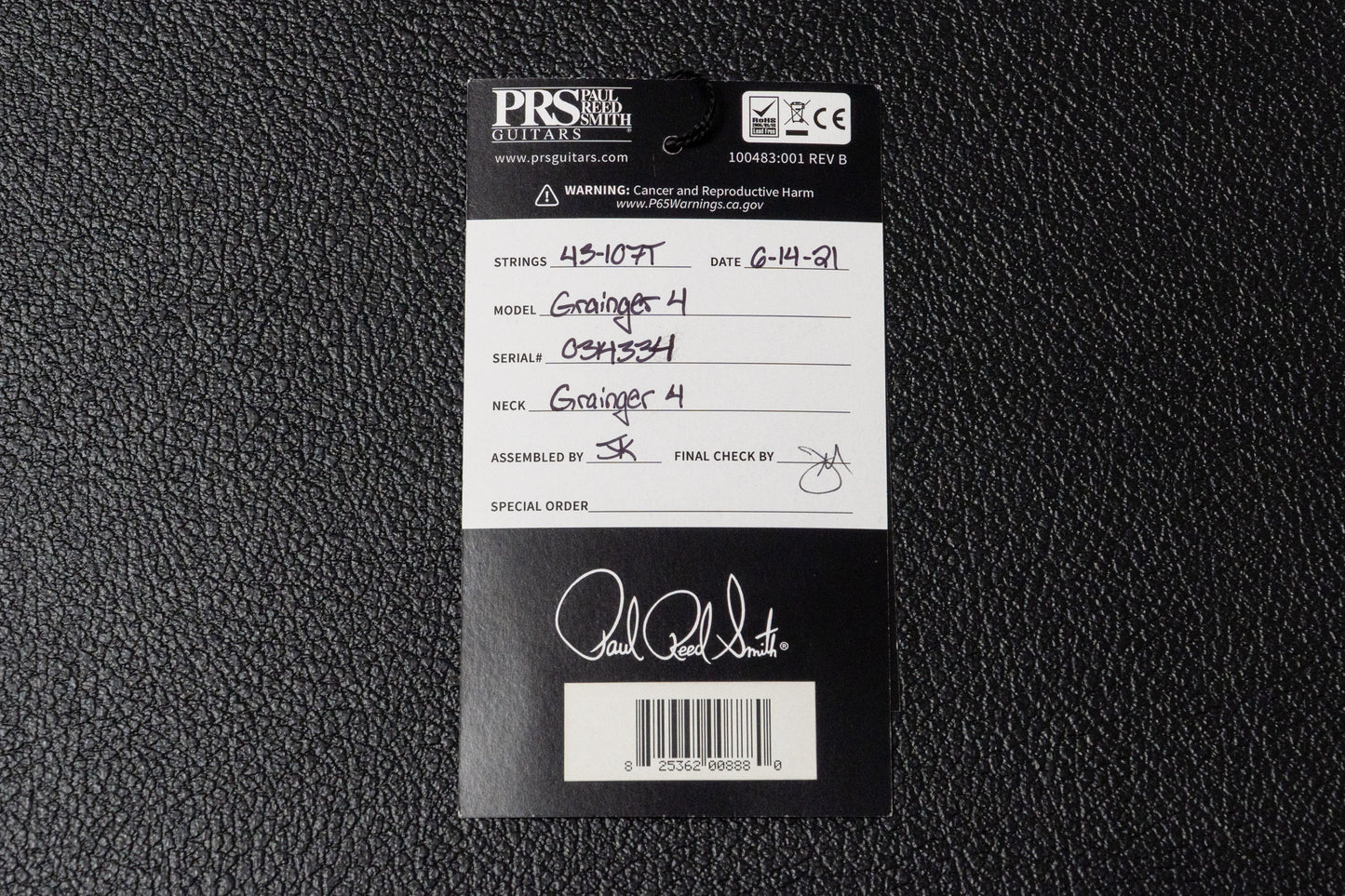 【new】PRS / Grainger 4 String Bass CH 4.405kg #314334【GIB Yokohama】【Paul Reed Smith氏直筆サイン入り】