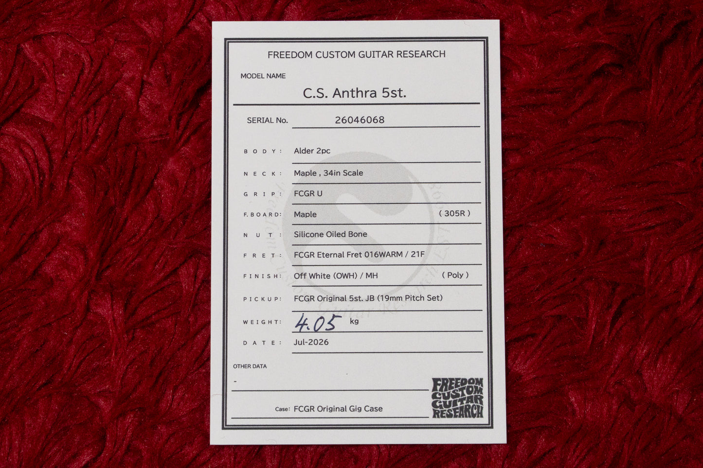 【new】Freedom Custom Guitar Research / C.S.Anthra 5st. OWH 4.05kg #26046068【GIB Yokohama】