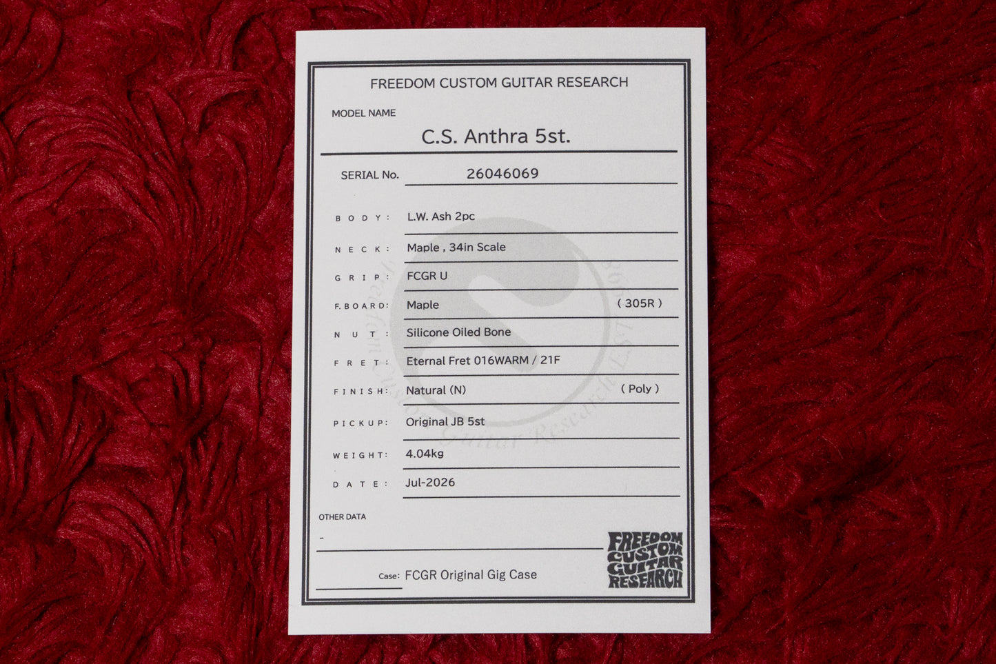 【new】Freedom Custom Guitar Research / C.S.Anthra 5st. N 4.04kg #26046069【GIB Yokohama】