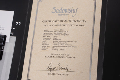 【new】Sadowsky / ML21 VP5 ASH TS ALBS 3.655kg #C005574-25【GIB Yokohama】