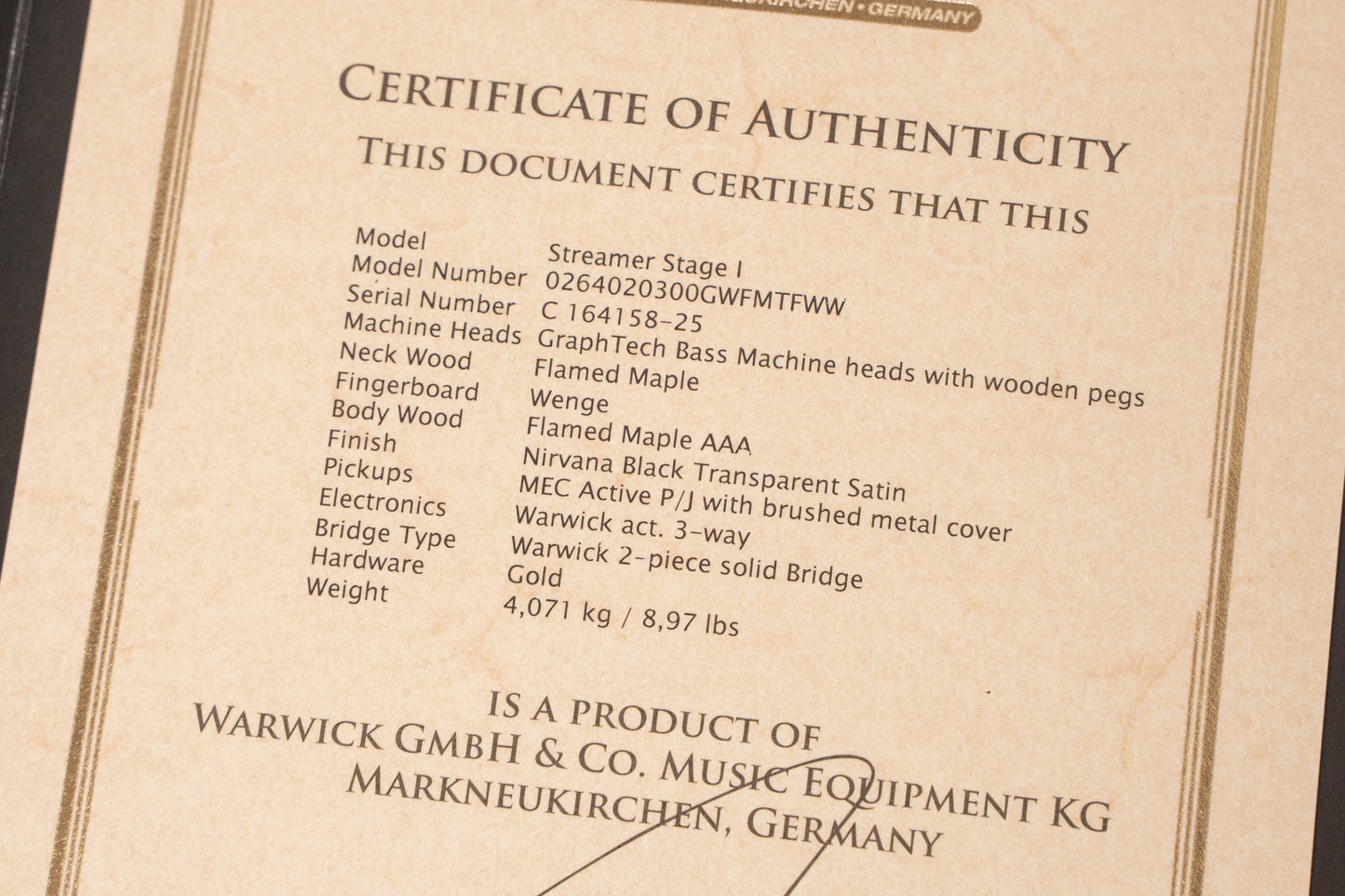 【new】Warwick / Custom Shop Streamer Stage I 4st Nirvana Black Transparent Satin 4.115kg #C164158-25【GIB Yokohama】