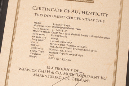 【new】Warwick / Custom Shop Streamer Stage I 4st Nirvana Black Transparent Satin 4.115kg #C164158-25【GIB Yokohama】