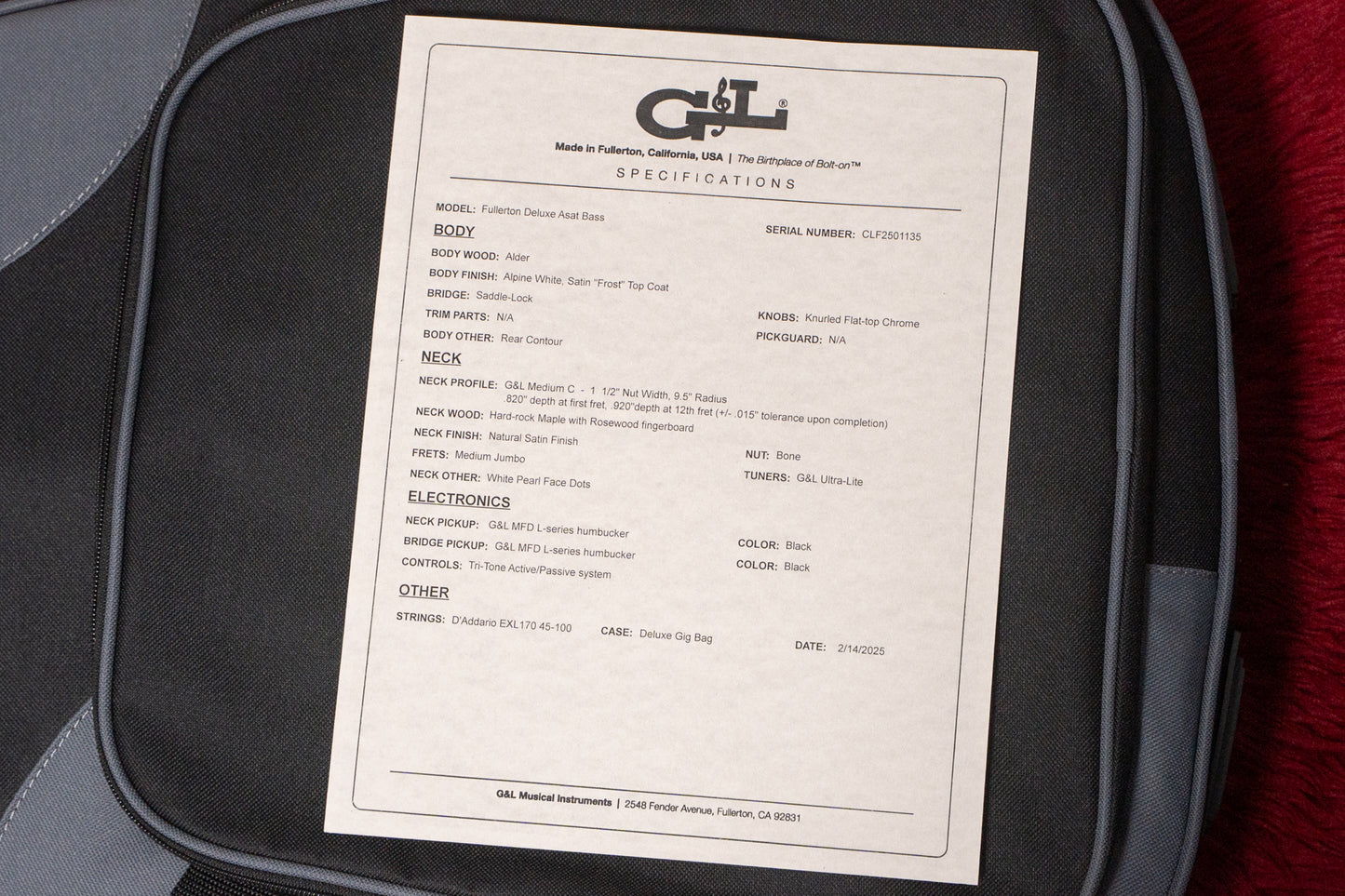【outlet】G&L / Fullerton Deluxe ASAT Bass ALWF-RW 4.210kg #CLF2501135【GIB Yokohama】