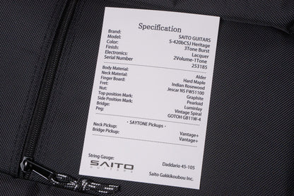 【new】SAITO Guitars  / S-420BCSJ Heritage 3TONE BURST 3.905kg #253185【GIB Yokohama】