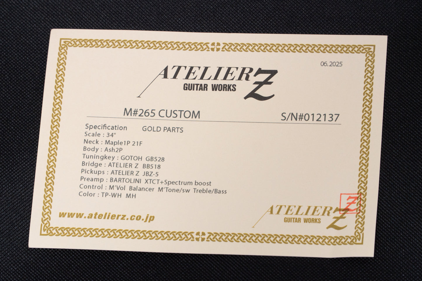 【used】Atelier Z / M#265 Custom TP-WH MH 2025 4.465kg #012137【GIB Yokohama】