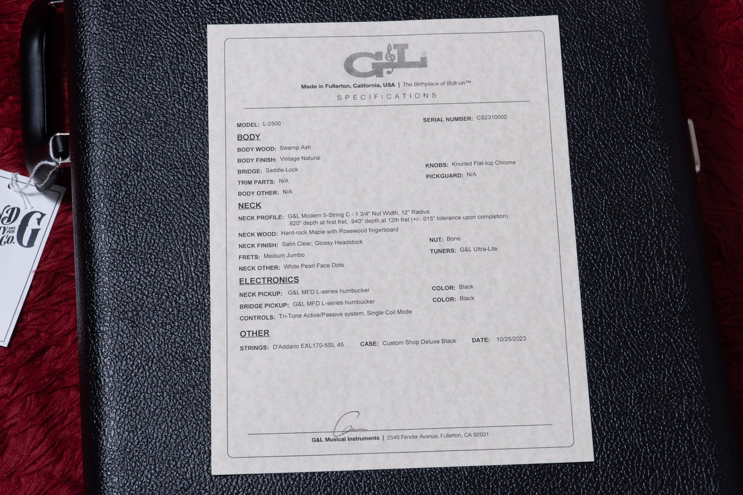 【outlet】G&L / Custom Shop L-2500 Vintage Natural RW 4.375kg #CS2310002【GIB Yokohama】