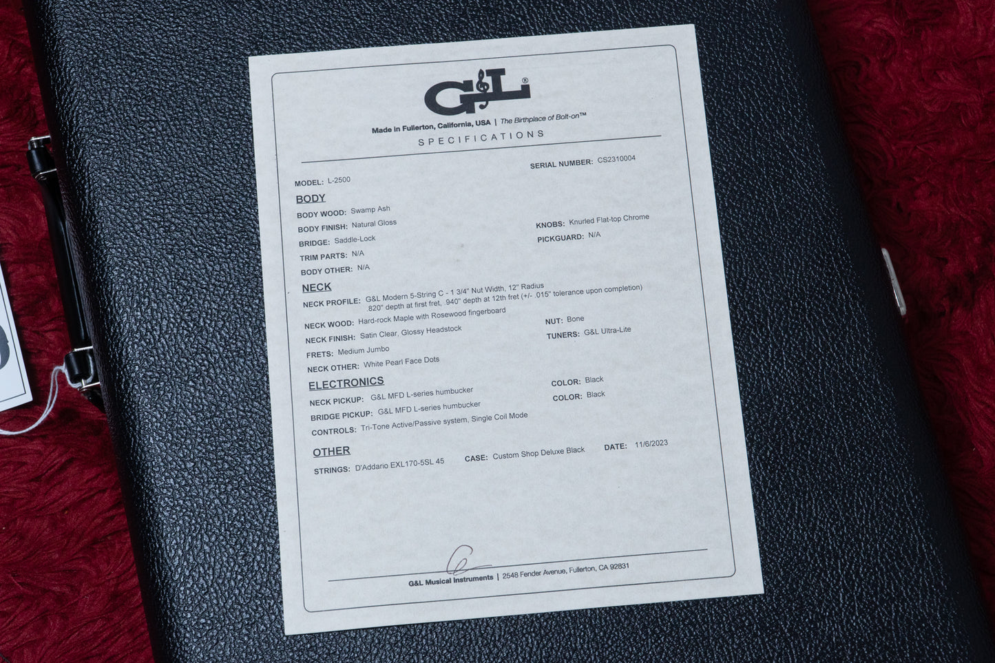 【outlet】G&L / Custom Shop L-2500 Natural  RW 4.370kg #CS2310004【GIB Yokohama】