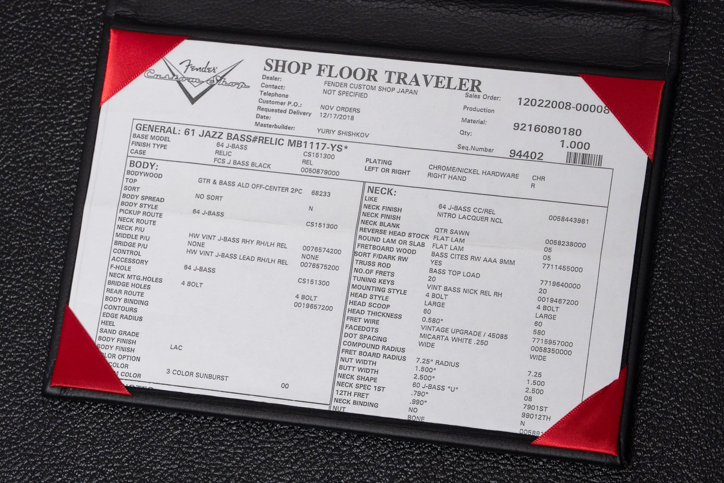 【used】Fender Custom Shop / MBS 1961 Jazz Bass Relic by Yuriy Shishkov 2022 4.050kg #R125009【GIB Yokohama】