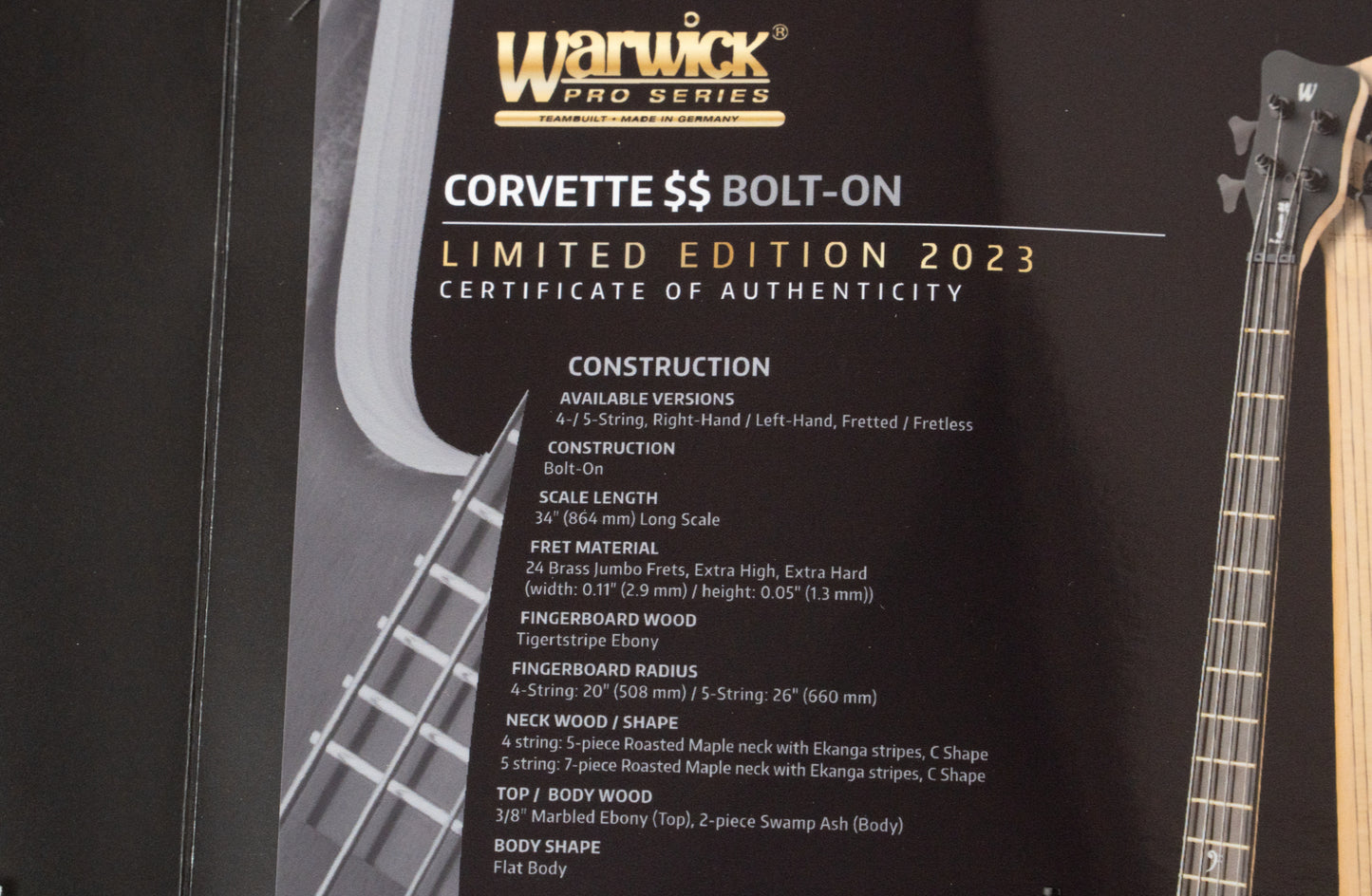 【used】Warwick / TB Corvette $$ BO LTD 2023 4st Natural Oil Finish 2023 3.750kg #GPS M 012650-23【GIB Yokohama】