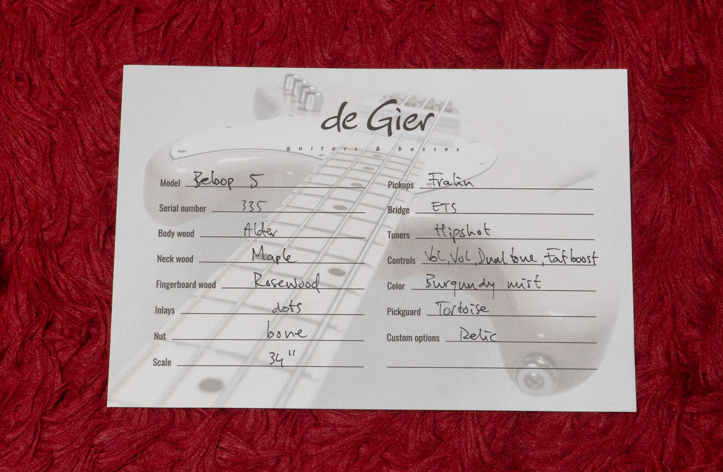 【used】De Gier / Bebop 5 Burgundy Mist Aged 2024 4.255kg #335【Consignment】【GIB Yokohama】