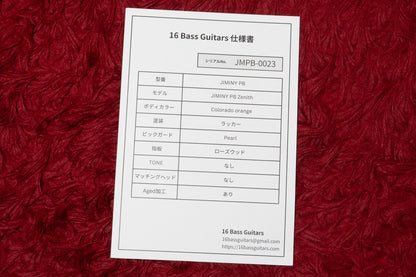 【new】16 Bass Guitars / Jiminy PB Zenith Colorado Orange  #JMPB-0023【GIB Yokohama】