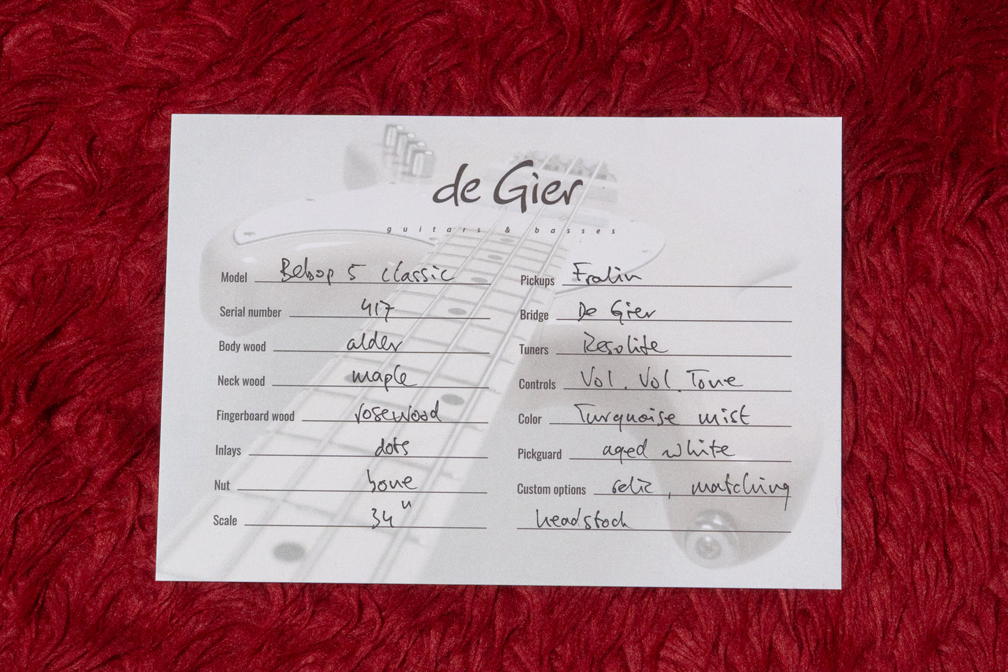 【new】De Gier / Bebop 5 Classic Turquoise Mist Aged #417 3.995kg【GIB Yokohama】