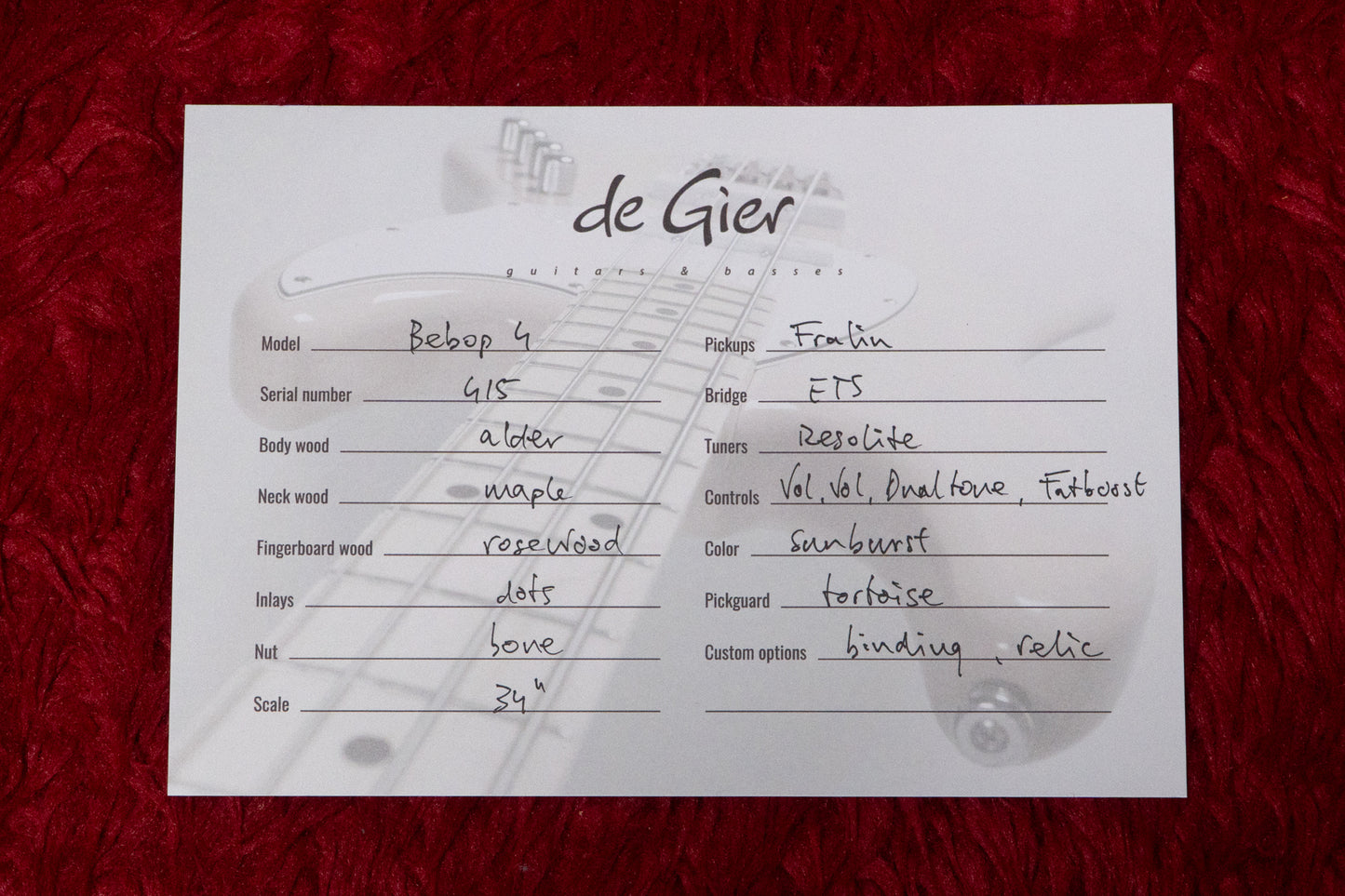 【new】De Gier / BeBop 4 Sunburst 3.865kg #415【GIB Yokohama】