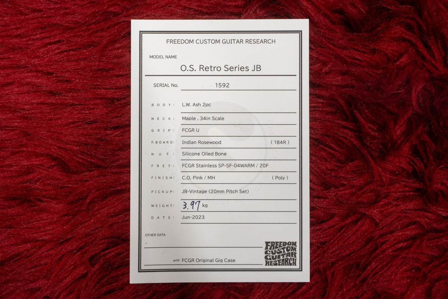 【used】Freedom Custom Guitar Research / JB Custom GIB Pink O.S.R.S. 2023 3.965kg #1592【GIB Yokohama】