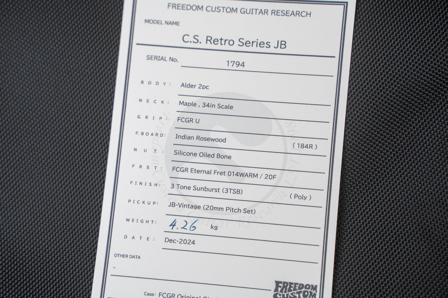 【new】Freedom Custom Guitar Research / C.S. RS JB/3TSB #1794 4.26kg 【GIB Yokohama】