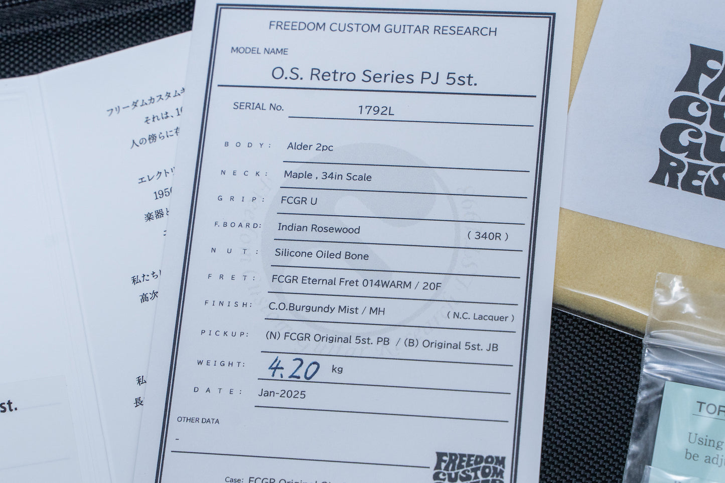 【new】Freedom Custom Guitar Research / O.S. R.S. PJ 5st C.O. Burguandy Mist 4.215kg #1792L【GIB Yokohama】