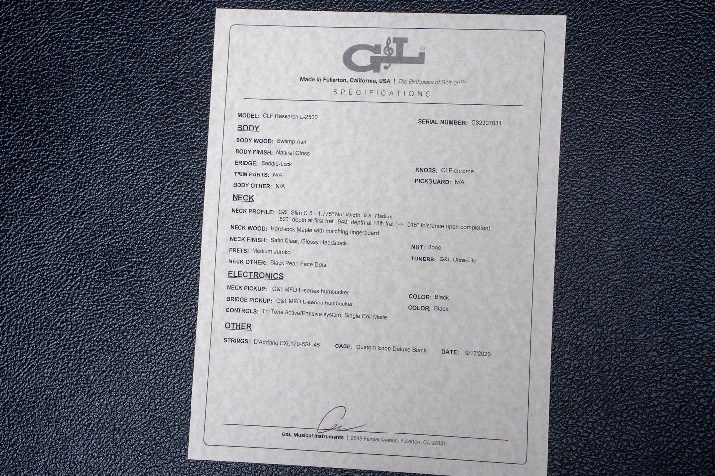 【outlet】G&L / Custom Shop L-2500 NAT MP 4.475kg #CS2307031【GIB Yokohama】
