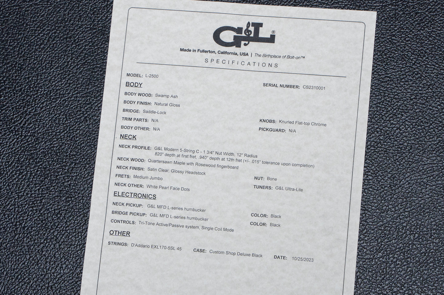 【outlet】G&L / Custom Shop L2500 NAT RW 4.460kg #CS231001【GIB Yokohama】