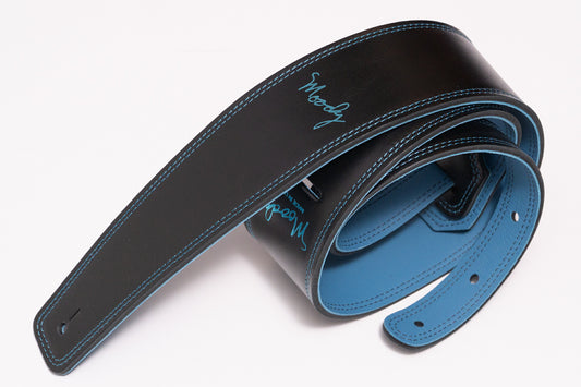 【new】Moody Straps / 2.5 Inch Black/Sky Blue Leather Standard Tail【GIB Yokohama】