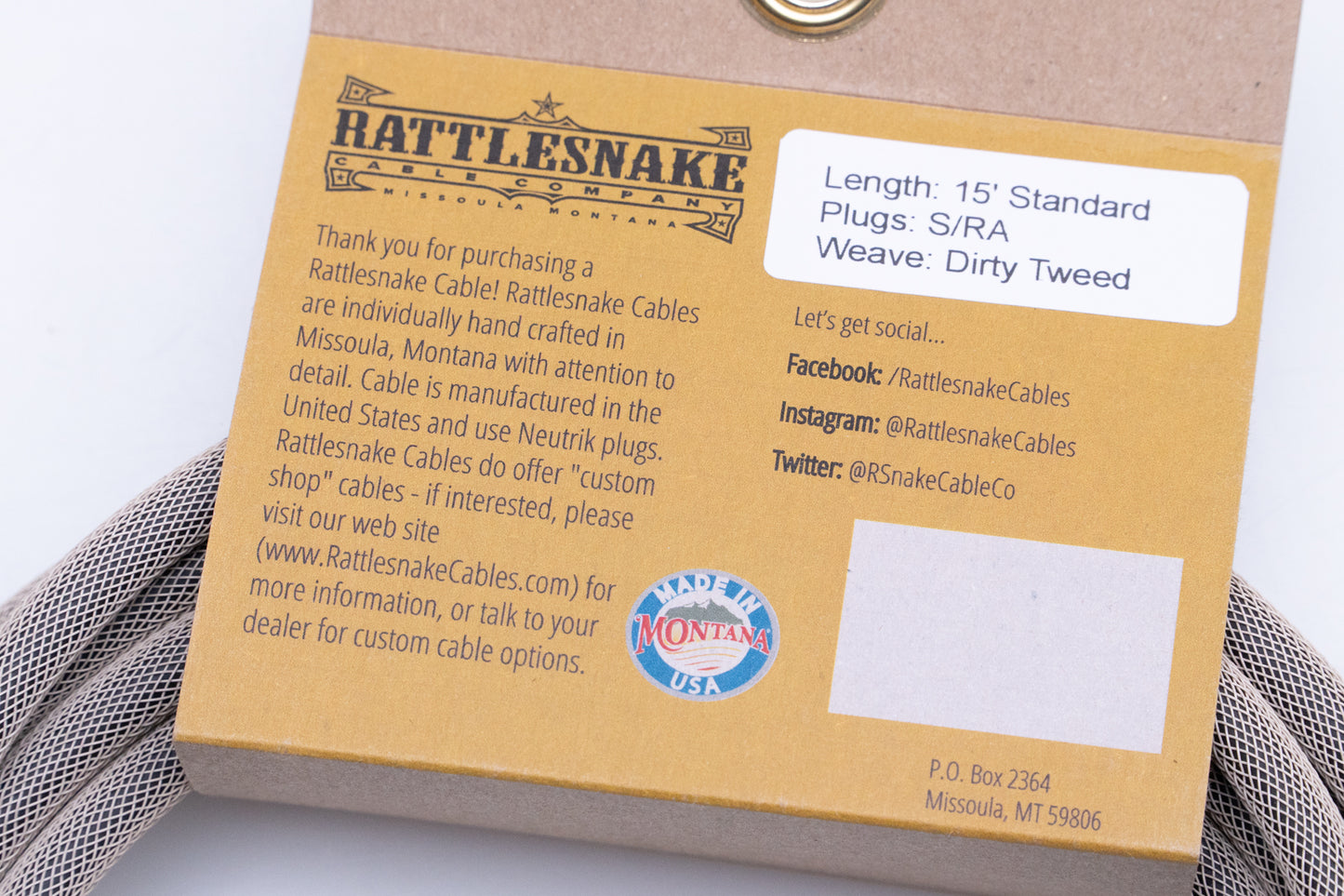 【new】Rattlesnake Cable / 15ft Standard in Dirty Tweed S/L 【GIB Yokohama】