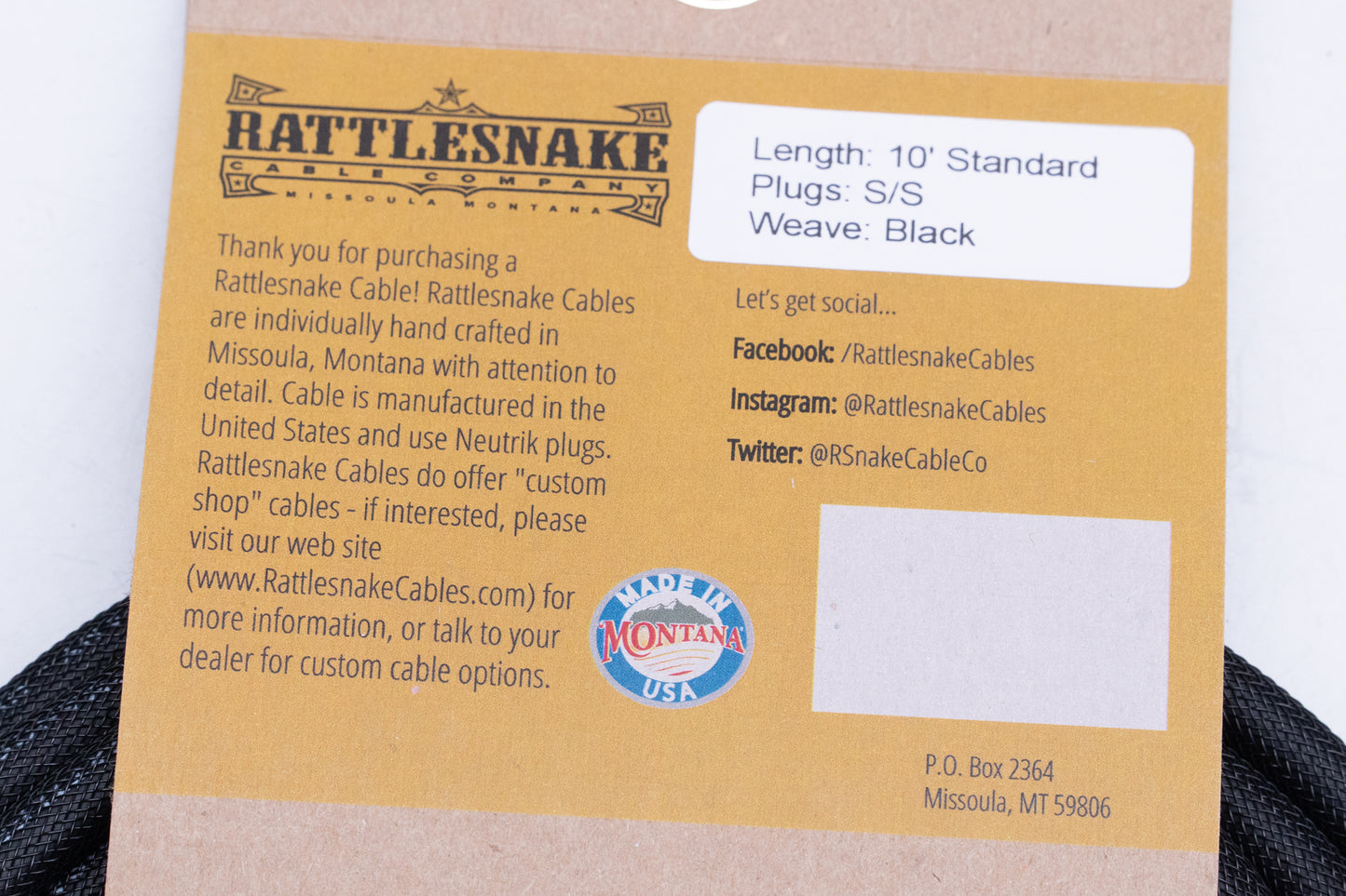 【new】Rattlesnake Cable / 10ft Standard in Black S/S 【GIB Yokohama】