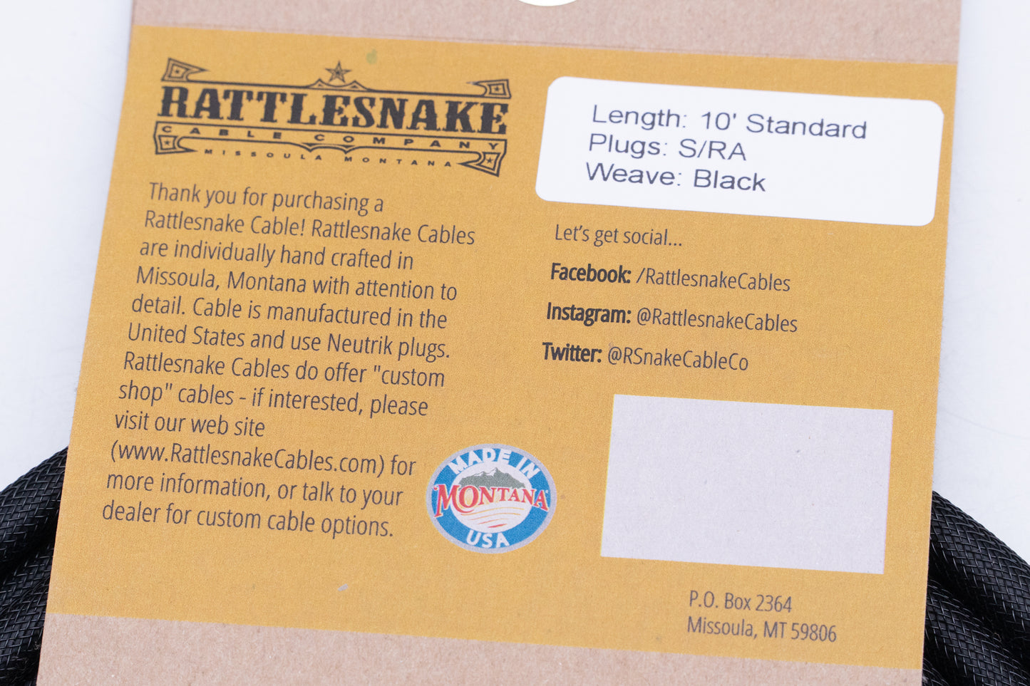 【new】Rattlesnake Cable / 10ft Standard in Black S/L 【GIB Yokohama】