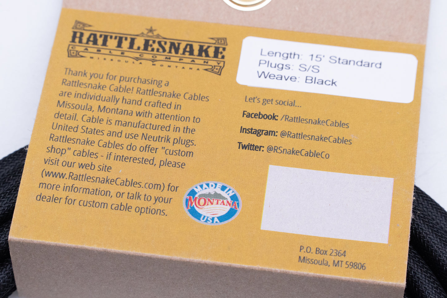 【new】Rattlesnake Cable / 15ft Standard in Black S/S 【GIB Yokohama】