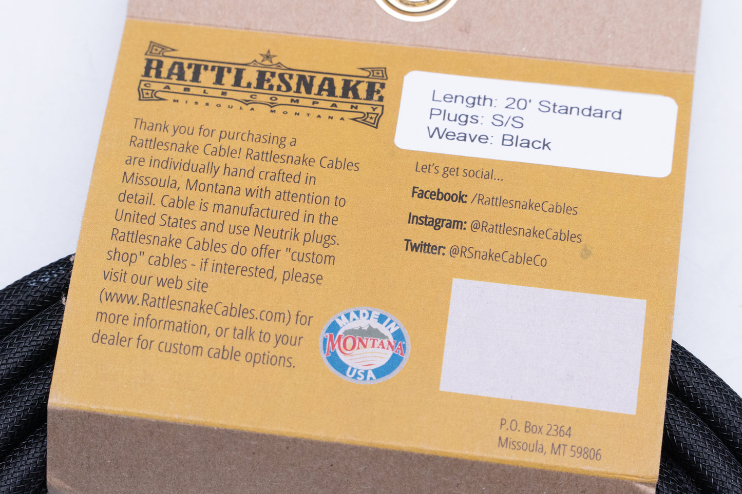 【new】Rattlesnake Cable / 20ft Standard in Black S/S 【GIB Yokohama】