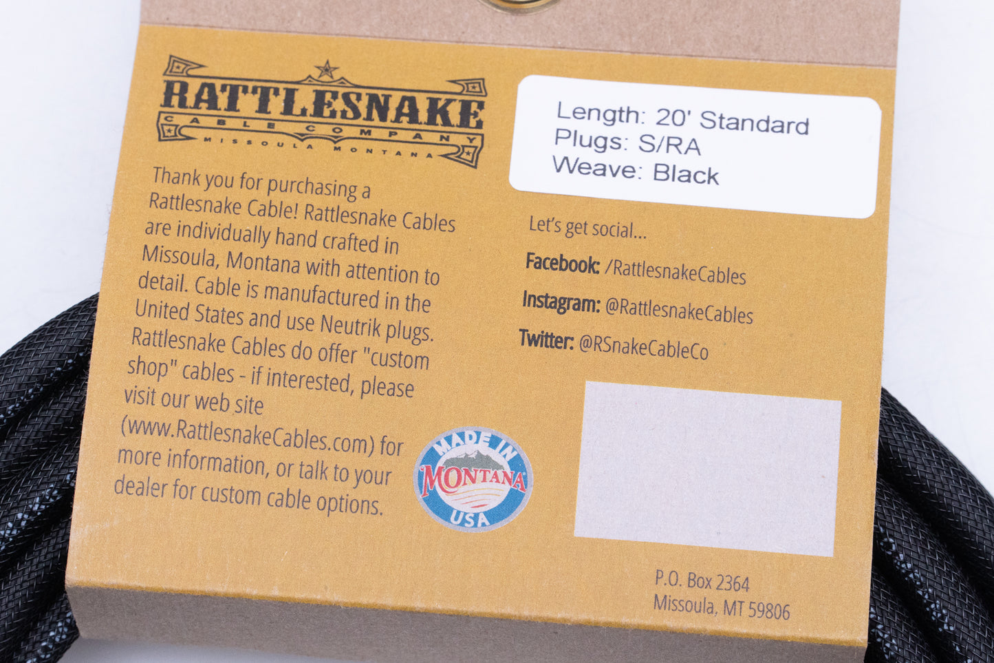 【new】Rattlesnake Cable / 20ft Standard in Black S/L 【GIB Yokohama】