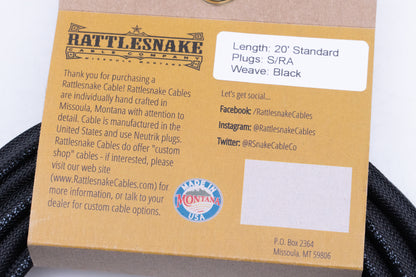 【new】Rattlesnake Cable / 20ft Standard in Black S/L 【GIB Yokohama】