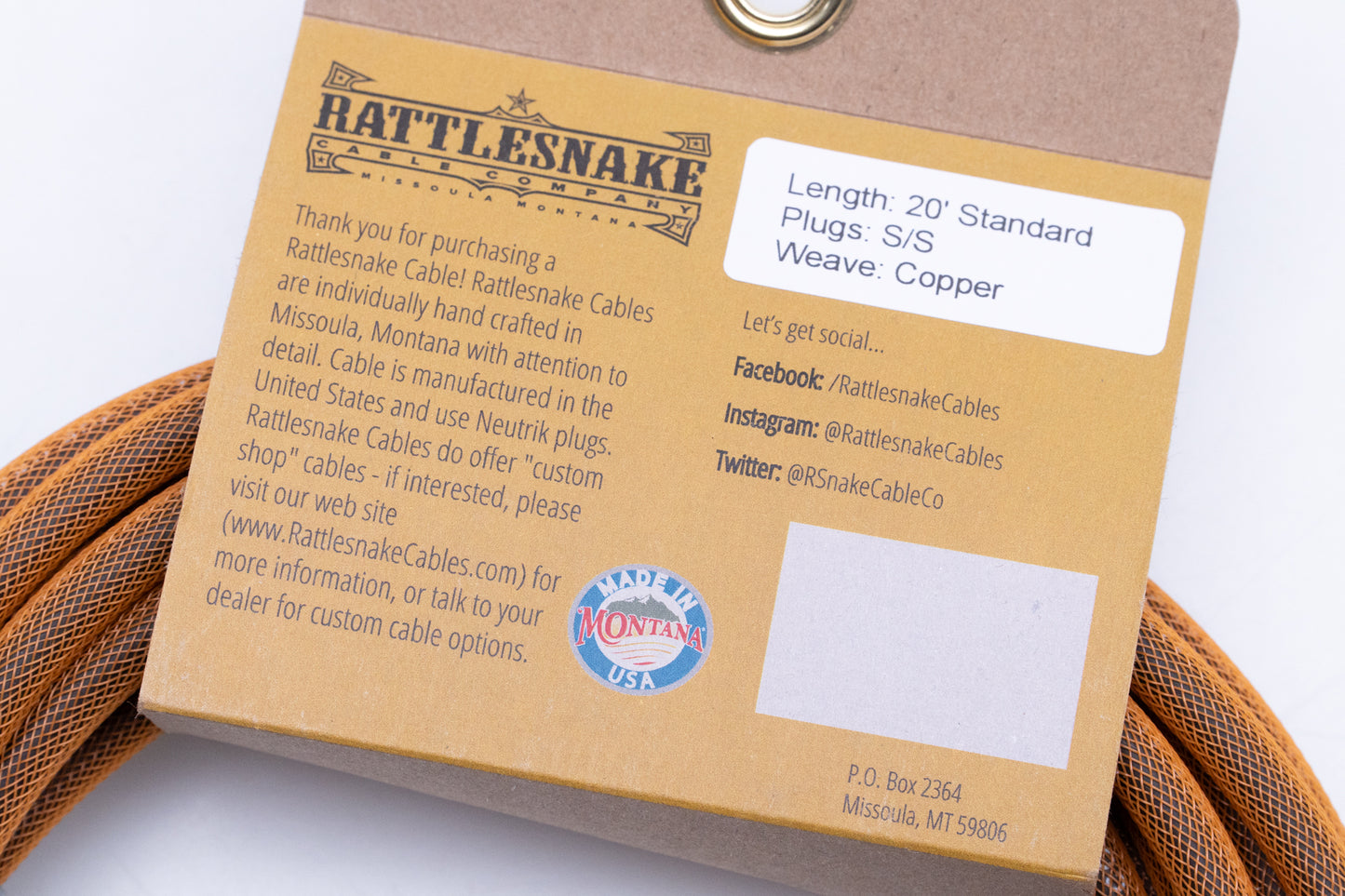 【new】Rattlesnake Cable / 20ft Standard in Copper S/S 【GIB Yokohama】