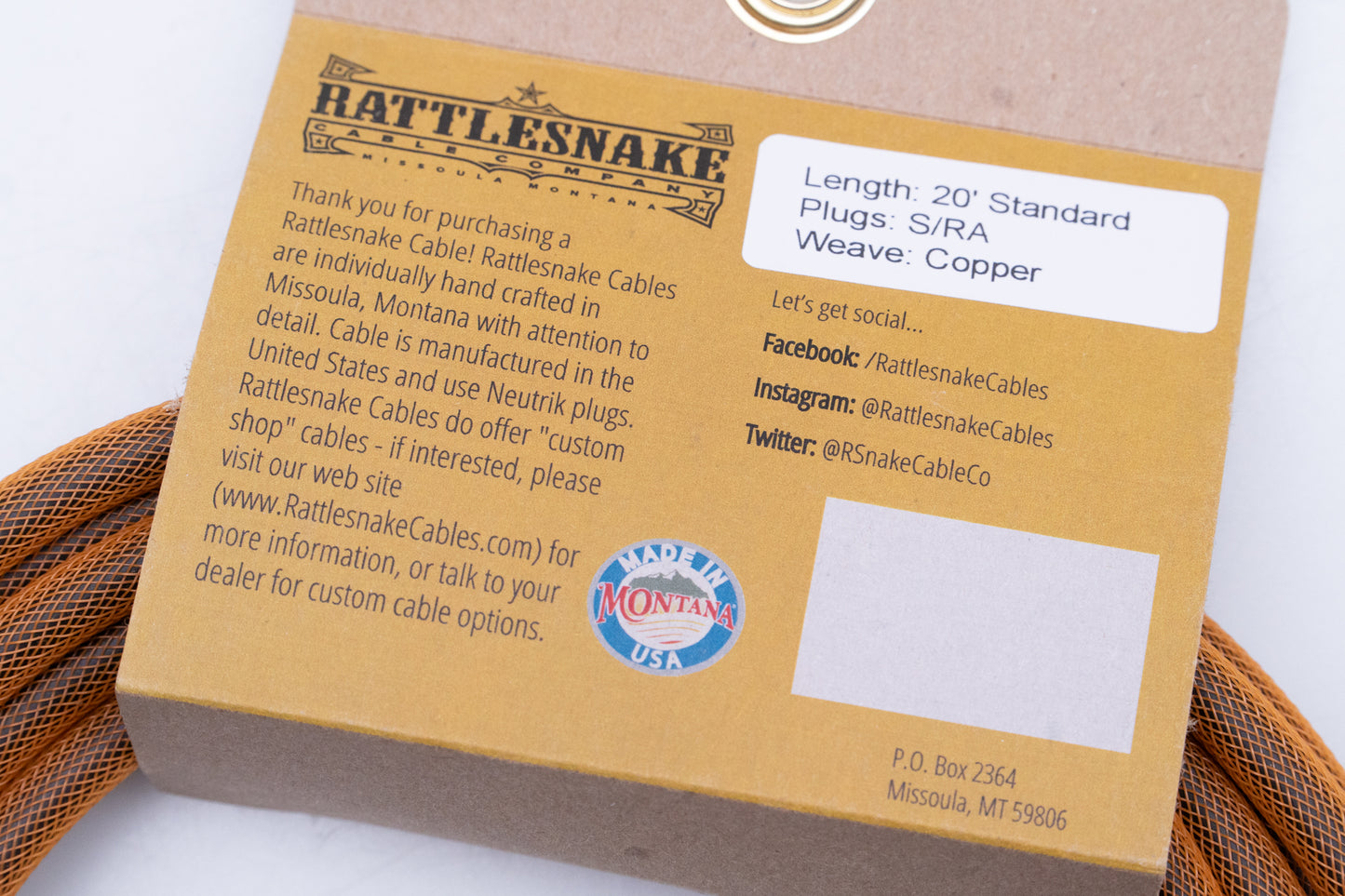 【new】Rattlesnake Cable / 20ft Standard in Copper S/L 【GIB Yokohama】