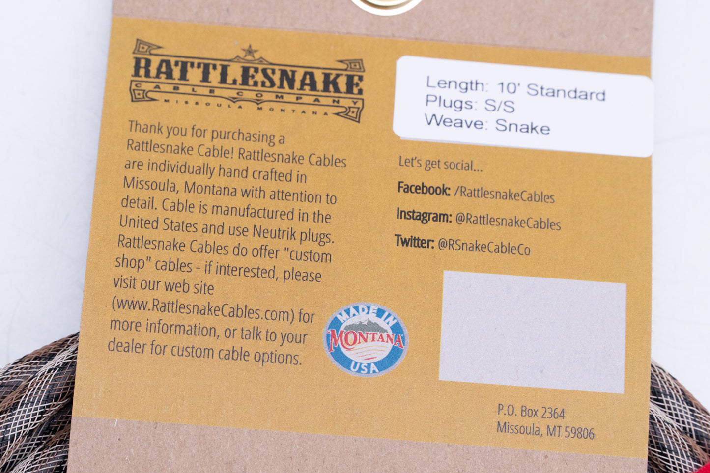 【new】Rattlesnake Cable / 10ft Standard in Snake Weave S/S 【GIB Yokohama】