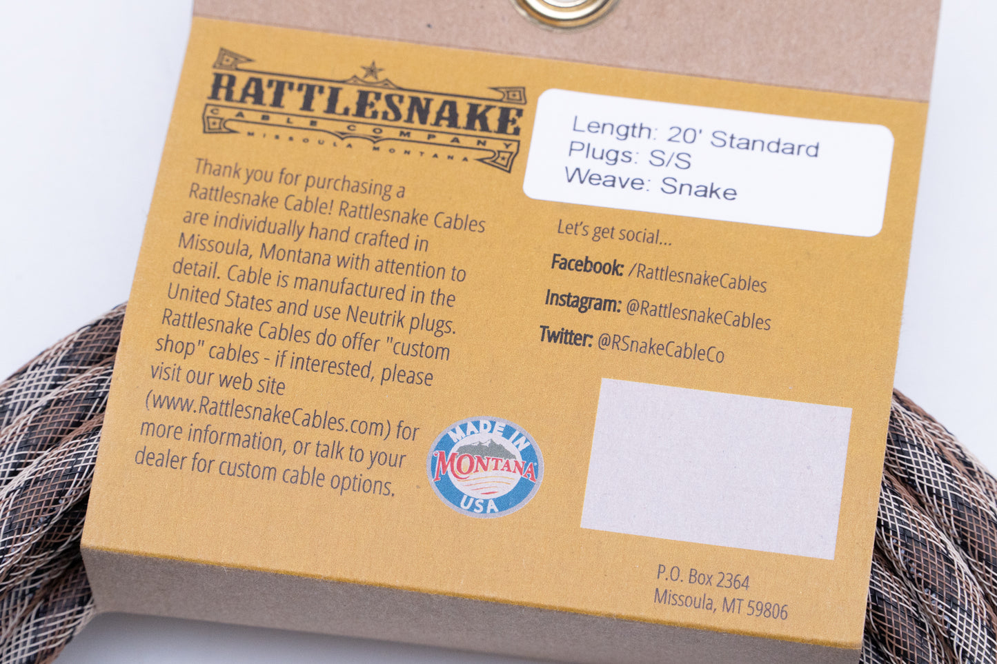 【new】Rattlesnake Cable / 20ft Standard in Snake Weave S/S 【GIB Yokohama】