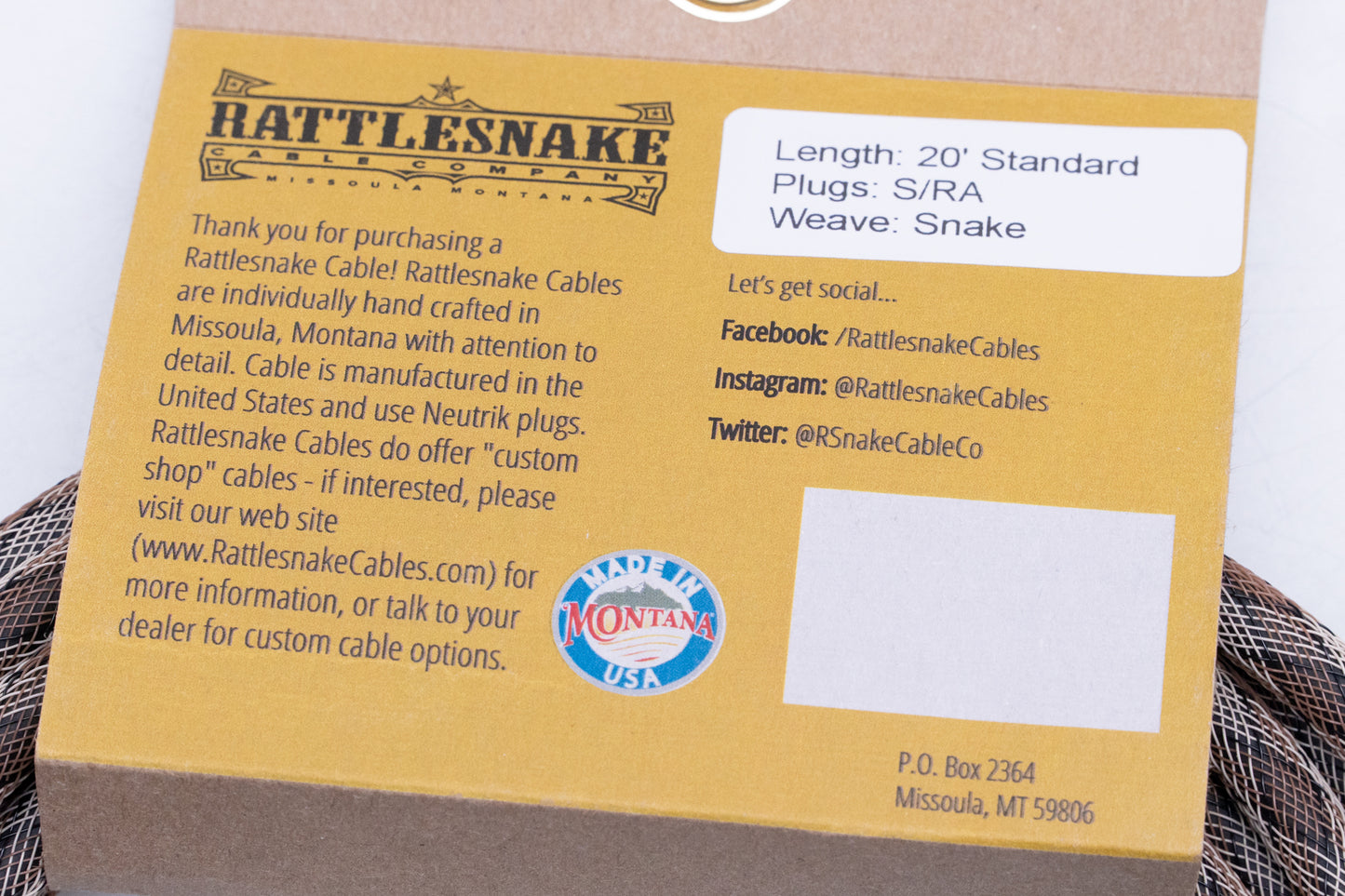 【new】Rattlesnake Cable / 20ft Standard in Snake Weave S/L 【GIB Yokohama】