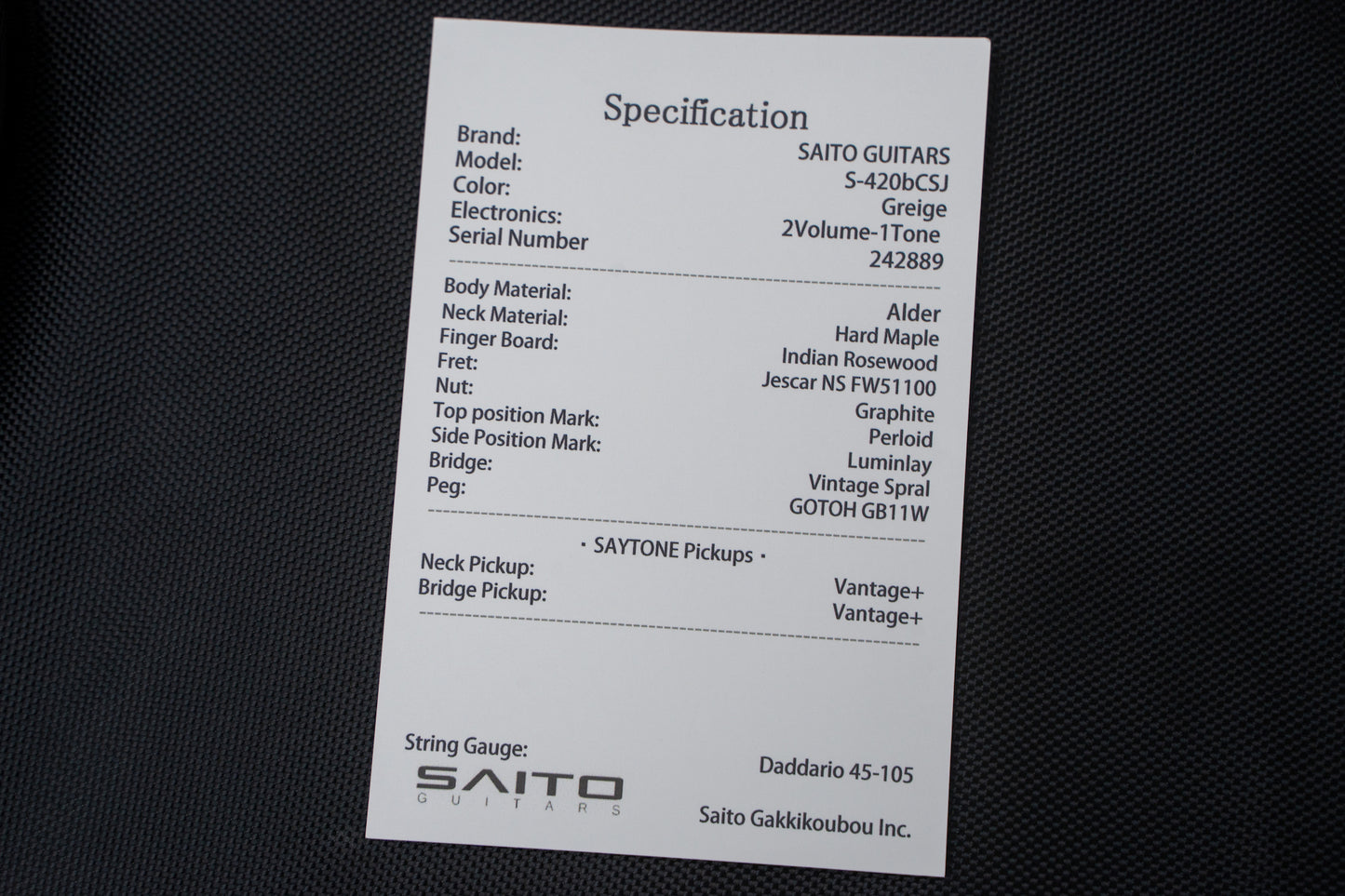 【outlet】SAITO Guitars / S-420BCSJ ALD ROSE GREIGE 4.090kg #242889【GIB Hyogo】