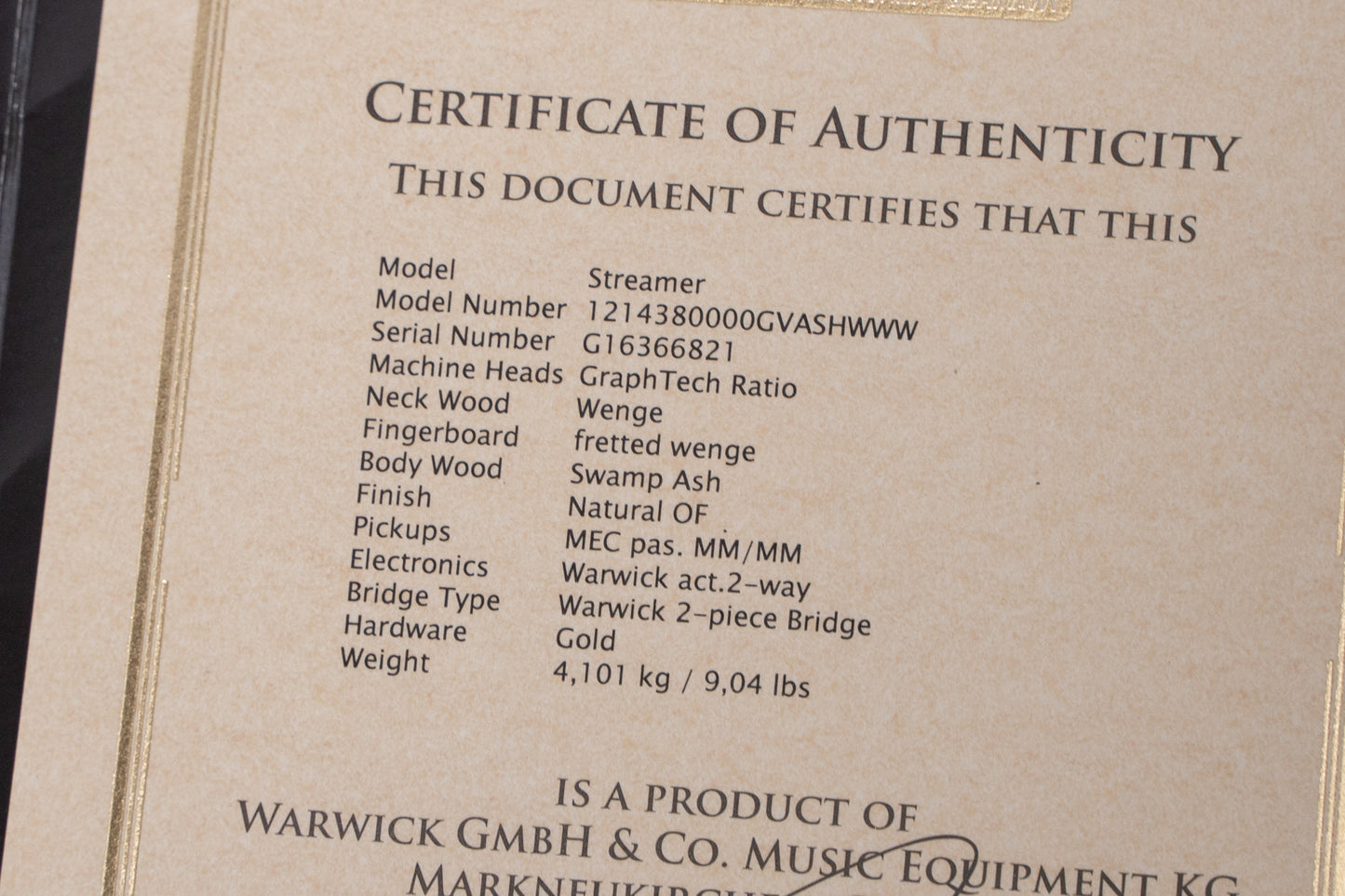 【used】Warwick / Custom Shop Basic Streamer $$ 4st Natural Oil Finish 2021 4.145kg #G163668-21【GIB Yokohama】