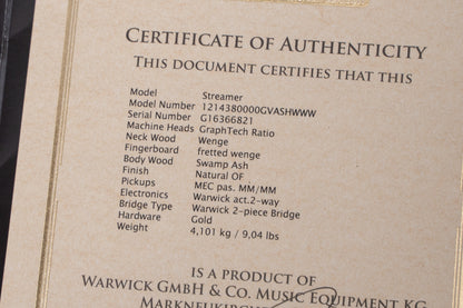 【used】Warwick / Custom Shop Basic Streamer $$ 4st Natural Oil Finish 2021 4.145kg #G163668-21【GIB Yokohama】